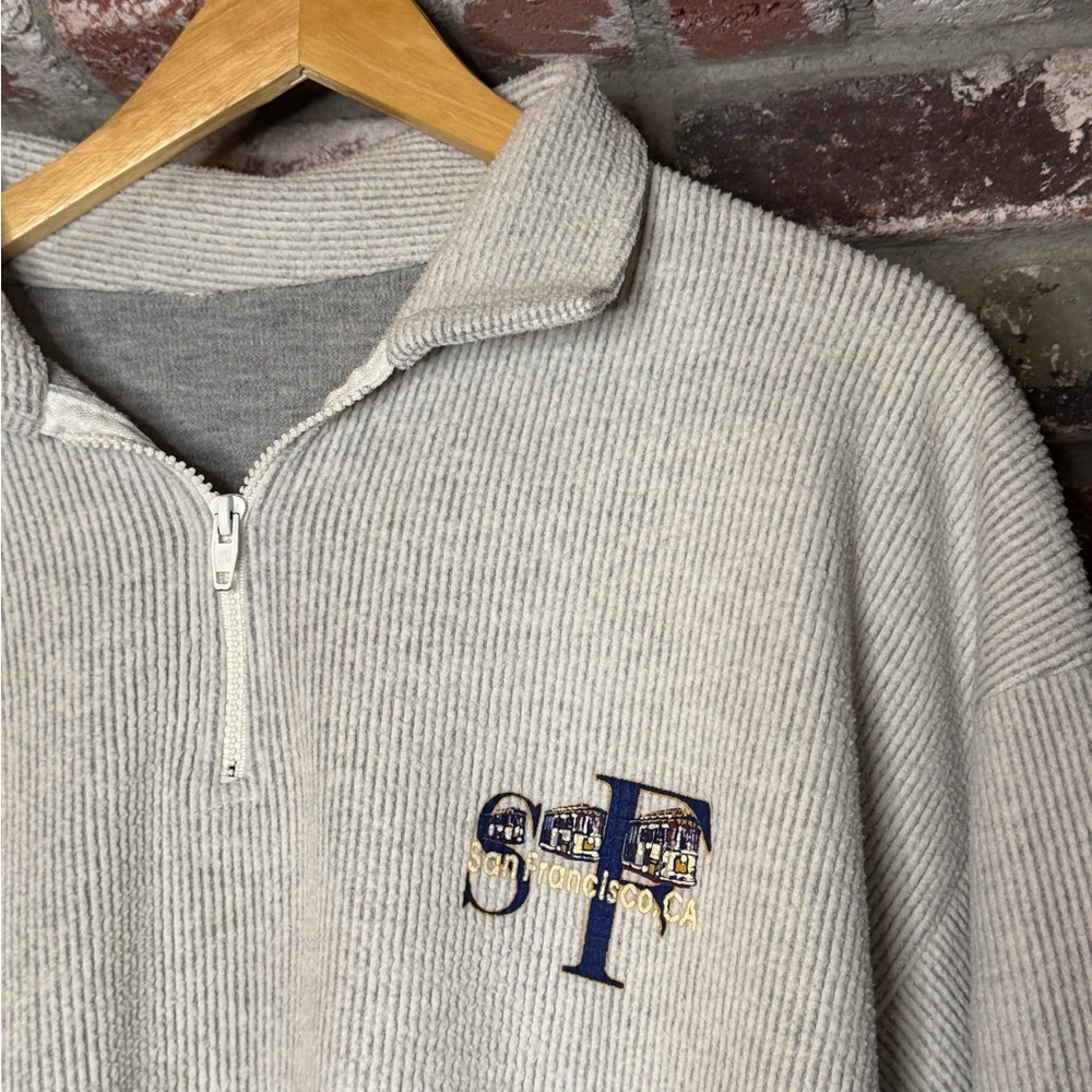 Men's San Francisco Trams Gray Corduroy Quarter-Zip Sweater - Picture 3 of 8